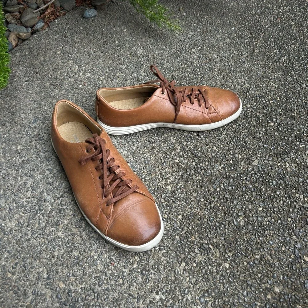 Cole Haan Grand OS Crosscourt II Sneaker British Tan Leather Lace Up Size 9.5